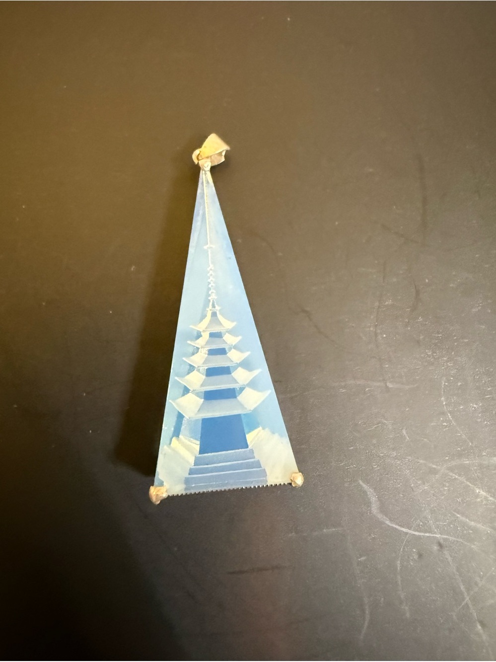 Sterling Silver Carved Blue Opalite Pagoda Pendant Asian Landscape 925 Vintage